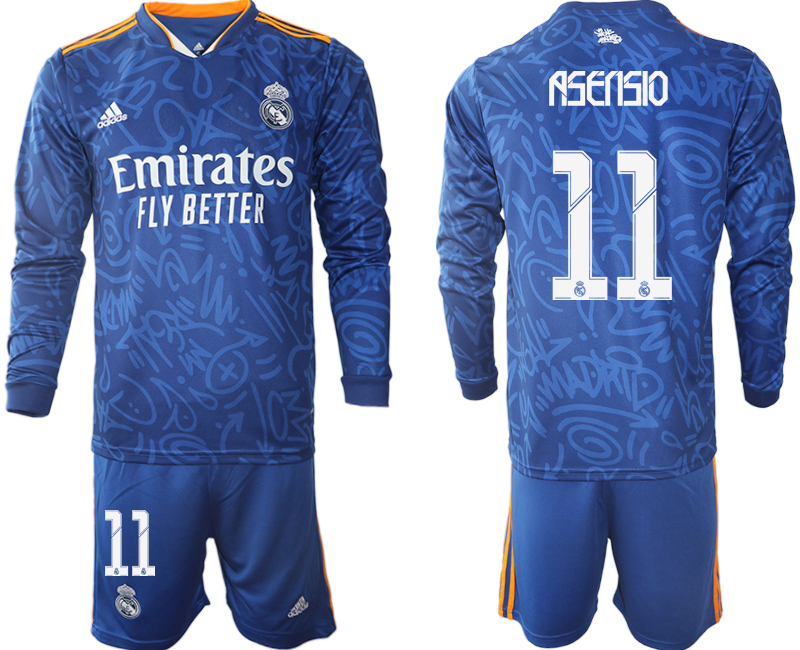 Men 2021-2022 Club Real Madrid away blue Long Sleeve #11 Soccer Jersey